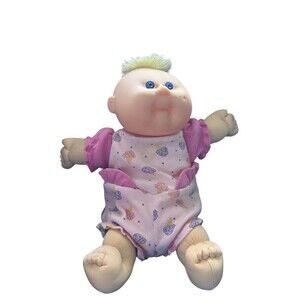 Cabbage Patch Kids Doll 1989 VTG Blonde Tufted Hair Blue Eyes Pink Romper Diaper